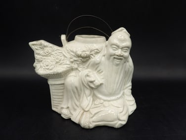 Rare Asian Blanc de China figural teapot signed on the bottom