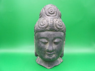 Antique Chinese bronze buddha head smiling face