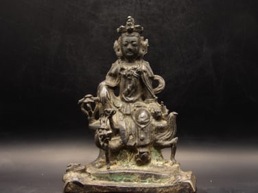Rare Ming Dynasty Chinese Bronze Buddha Riding A Dragon