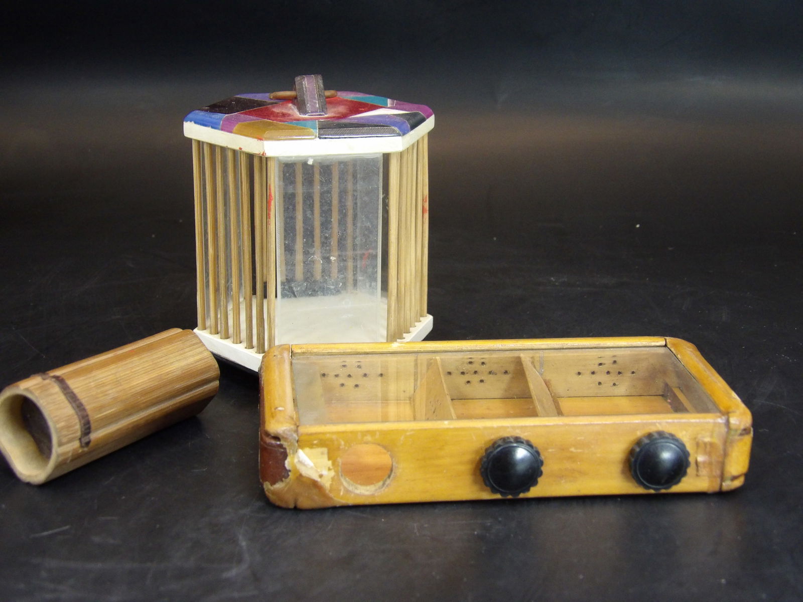 Lot of 3 Chinese Antique Wooden Cricket Box (1 of 4)