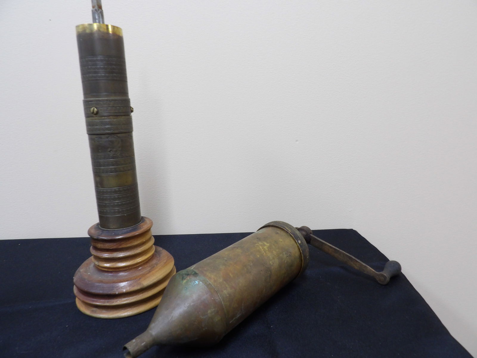 Lot of 2 Vintage Brass Items coffee grinder?: One stamped Garantif. The other one stamped made by Crescent Hayes NY.