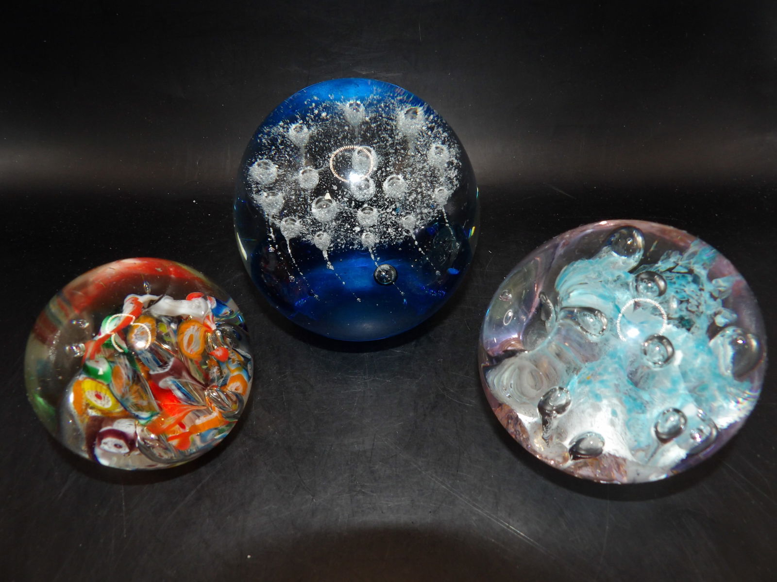 amazing art glass paperweight lot of 3 - 2