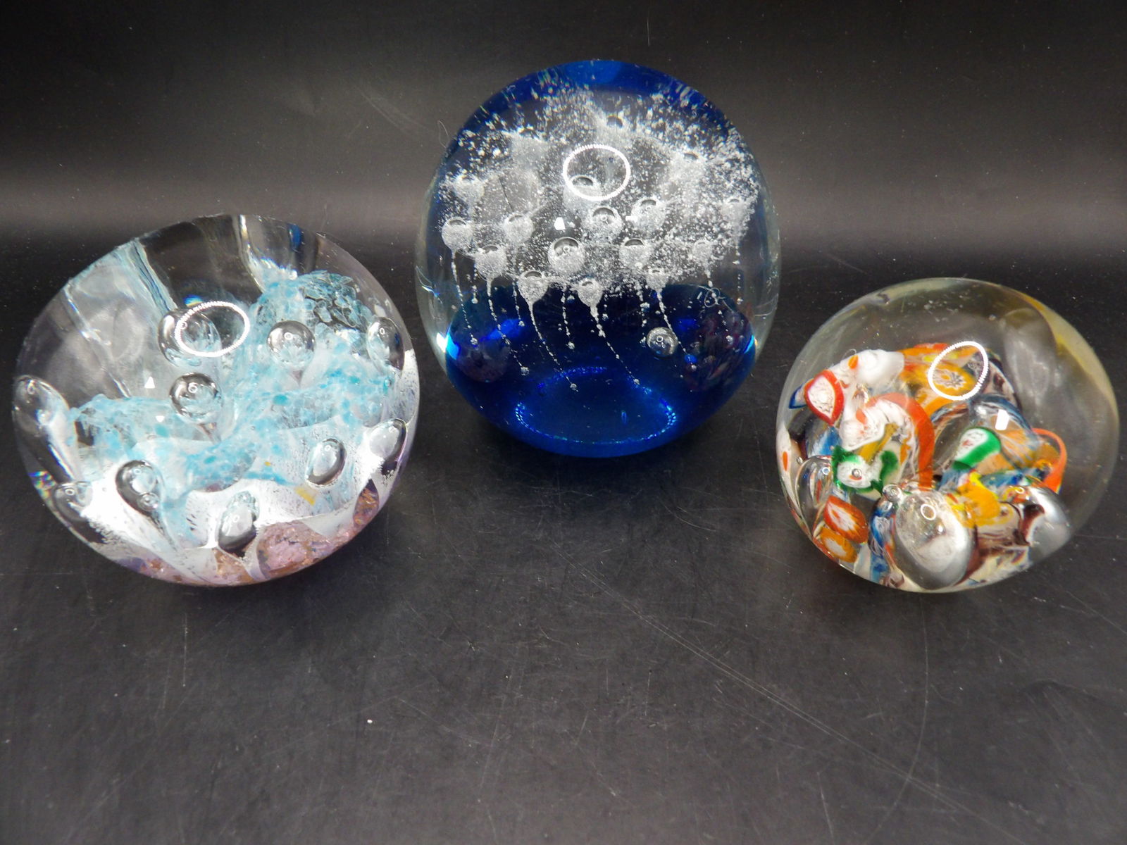 amazing art glass paperweight lot of 3 - 6