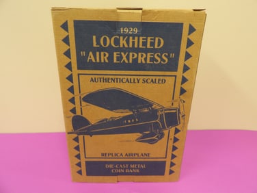 1929 lockheed air express die cast metal coin bank
