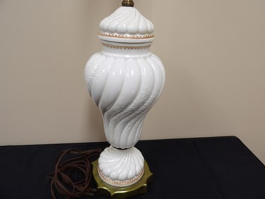 Antique white porcelain swirl design floral pattern lamp