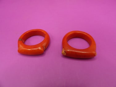 carved coral rings lot of 2