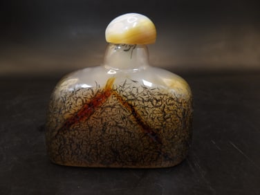 antique Mongolian hair agate snuff bottle with different pattern front and back