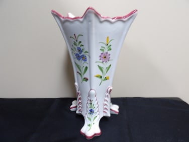 hand painted Portugal porcelain hexagon shaped vase signed