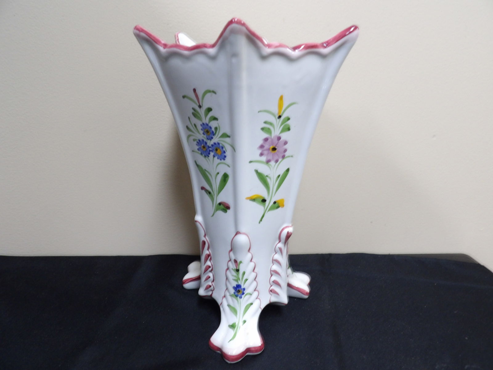 hand painted Portugal porcelain hexagon shaped vase signed (1 of 6)