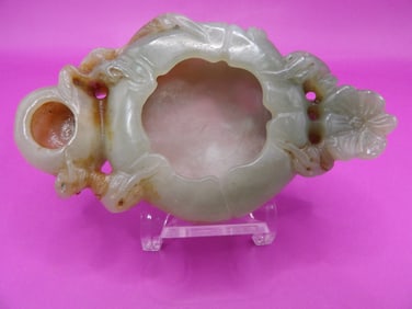 fine carved Chinese jade double brush pot