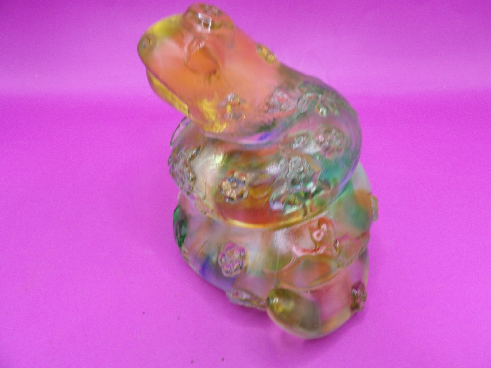 Chinese Liuli art glass made snake with floral motif statue or paperweight (1 of 5)