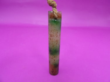 Chinese jadeite jade carved tube shaped pendant