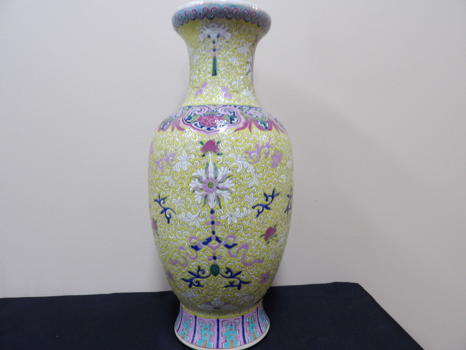 Chinese famille rose porcelain vase with yellow ground and ornate floral motifs (1 of 7)