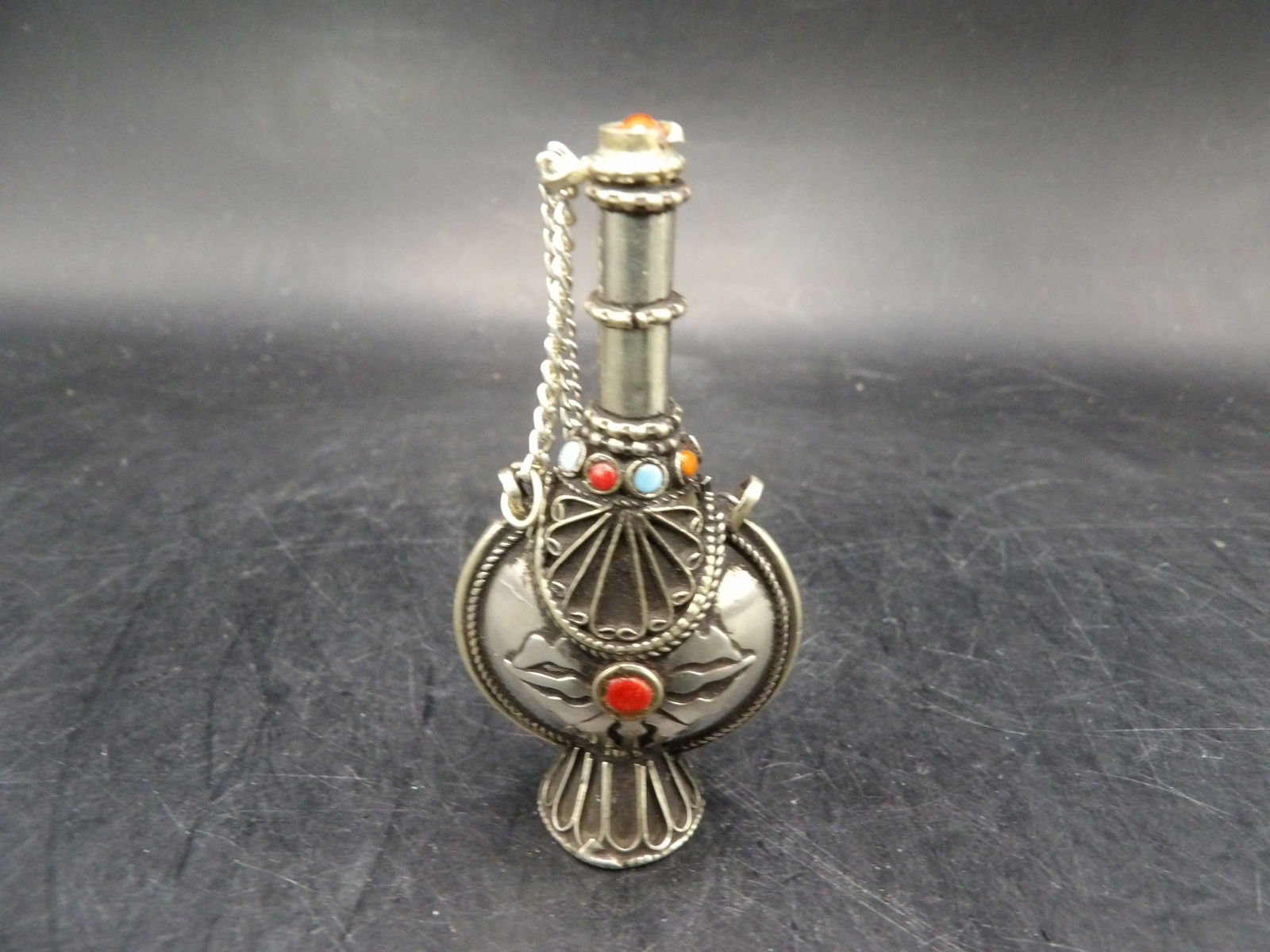 Tibetan Chinese snuff bottle or perfume bottle with inlaid details (1 of 5)