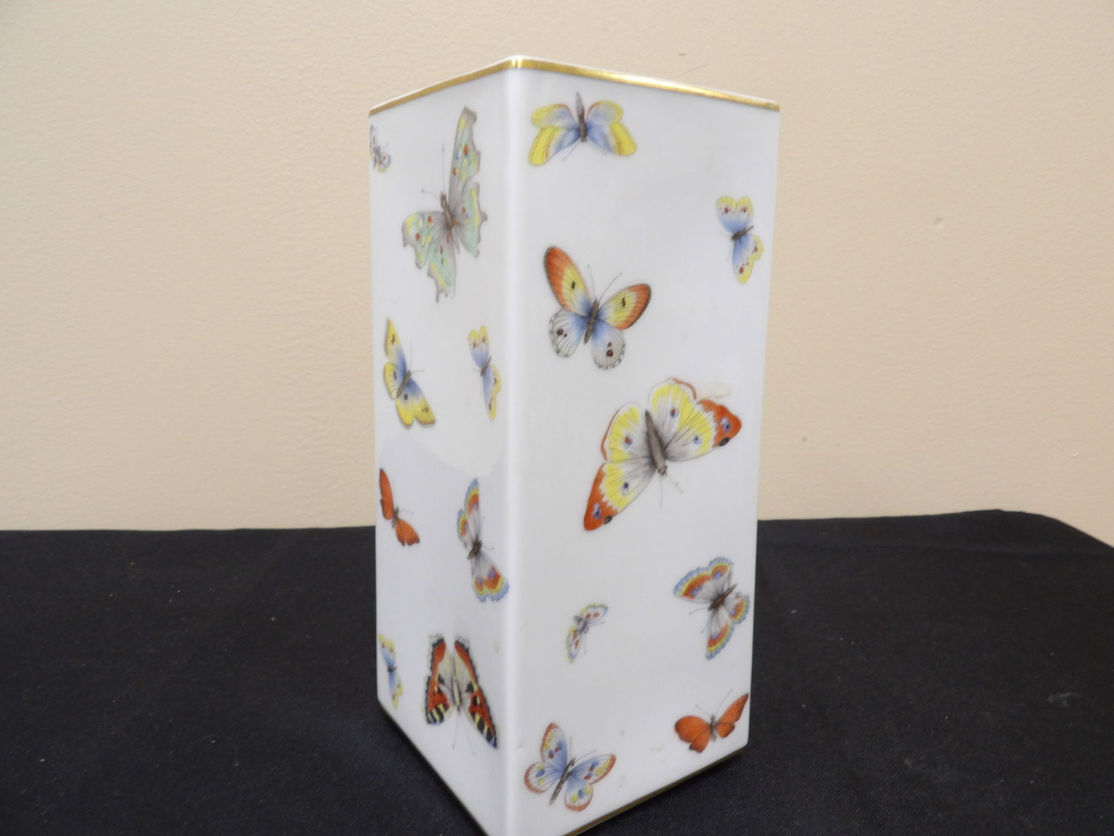 Limoges porcelain square vase with hand painted butterfly motif (1 of 8)
