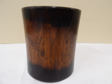 Chinese Huanghuali? wood cylindrical brush pot with a tapered base