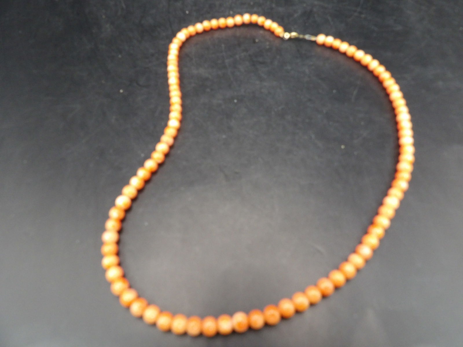 14k gold clasp salmon color beaded coral necklace marked 14k on clasp (1 of 5)