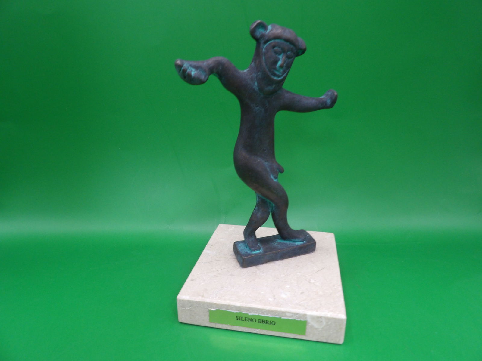 bronze sculpture of a drunken silenus on a marble base: 6.5 inches height.