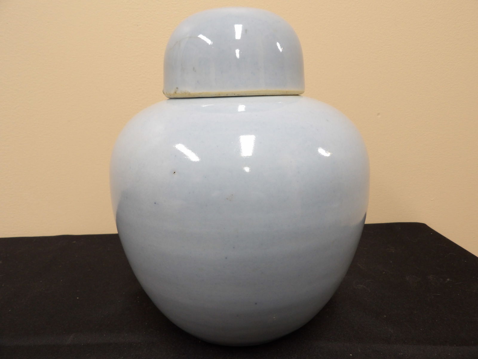 antique Chinese light blue glazed porcelain ginger jar with double circle mark: 10.5 inches height.