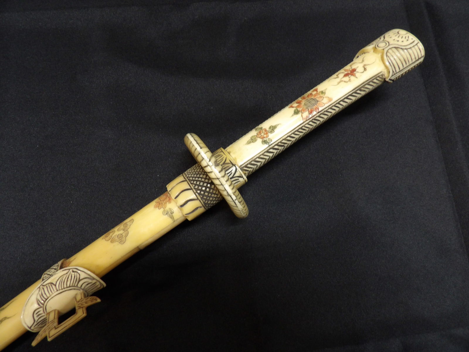 very fine Japanese carved bone sword fine details (1 of 9)