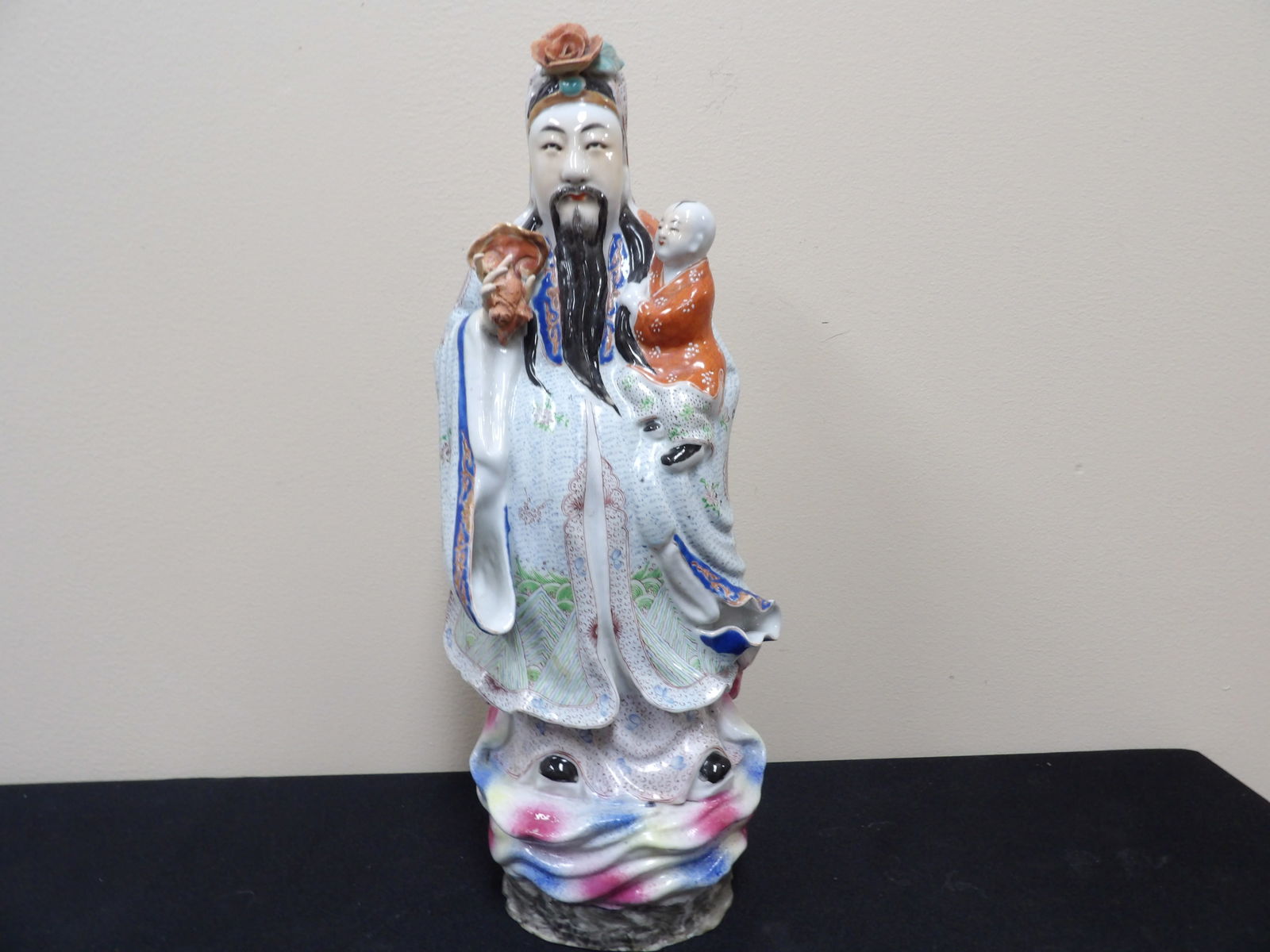 antique Chinese fine quality Fu-Xing God of fortune and happiness holding a boy large figurine (1 of 8)