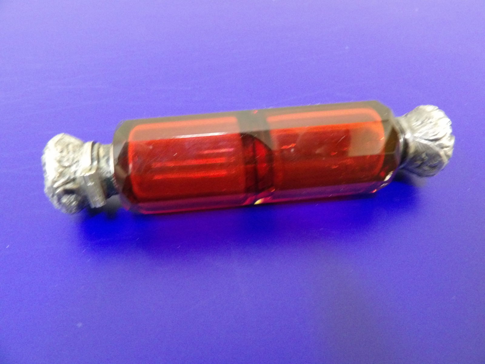Ruby red color Victorian glass perfume bottle (1 of 4)
