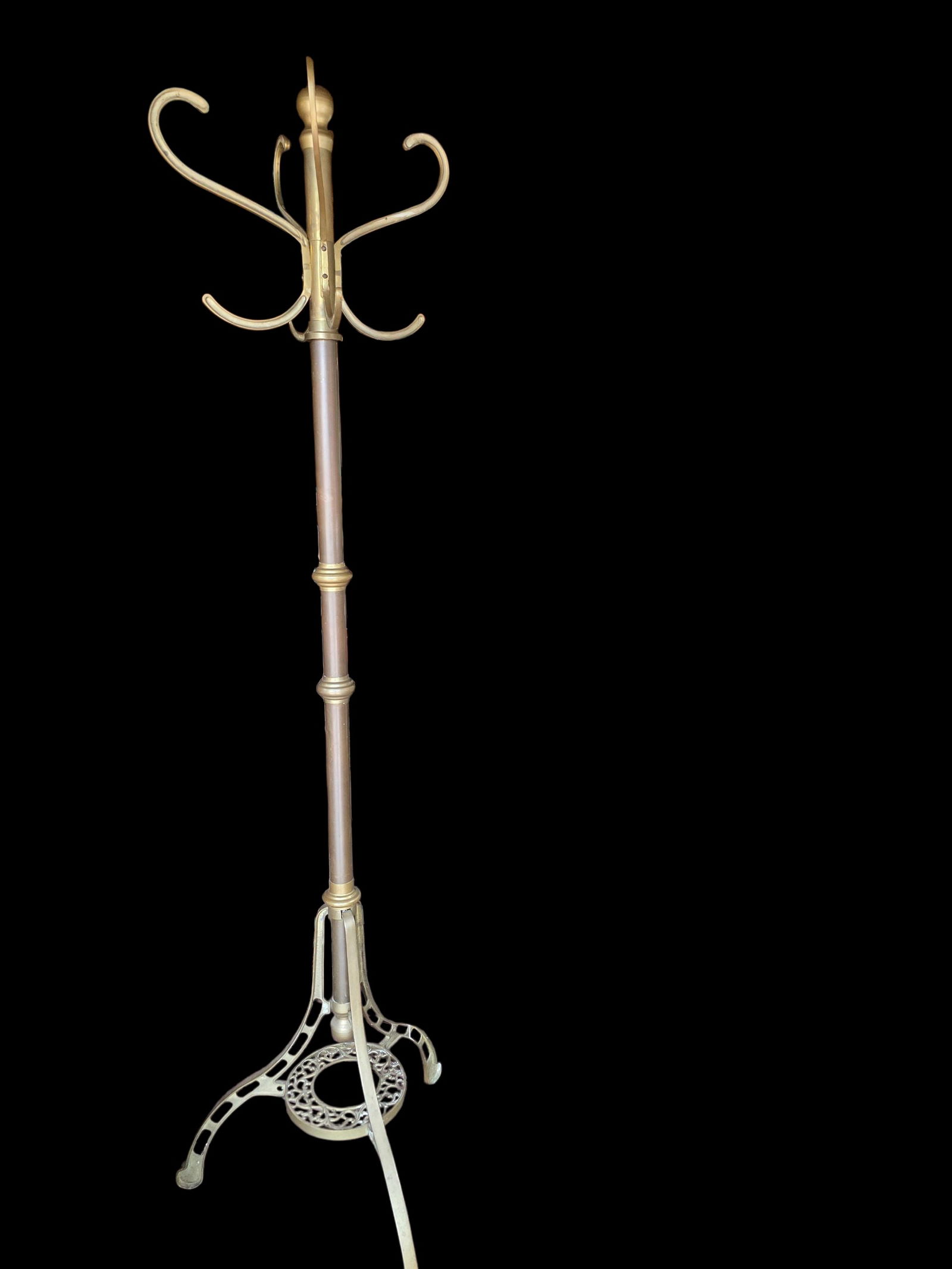 vintage brass or bronze Victorian style standing coat rack with 3 sections (1 of 6)