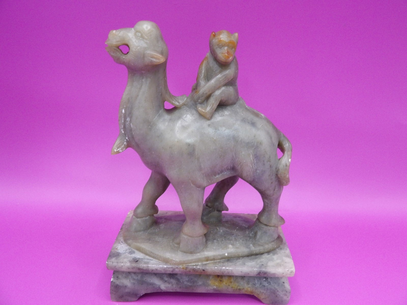 Chinese stone fine carving of monkey on top of a camel (1 of 5)