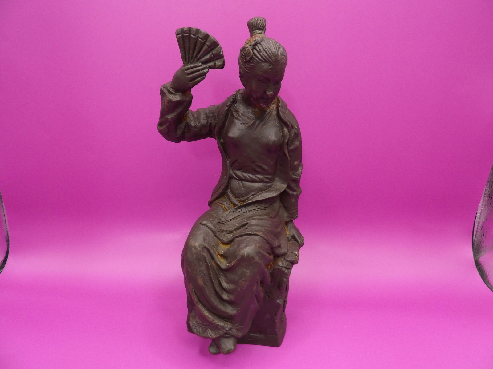 Antique Japanese bronze sitting statue likely from Meiji era (1 of 6)