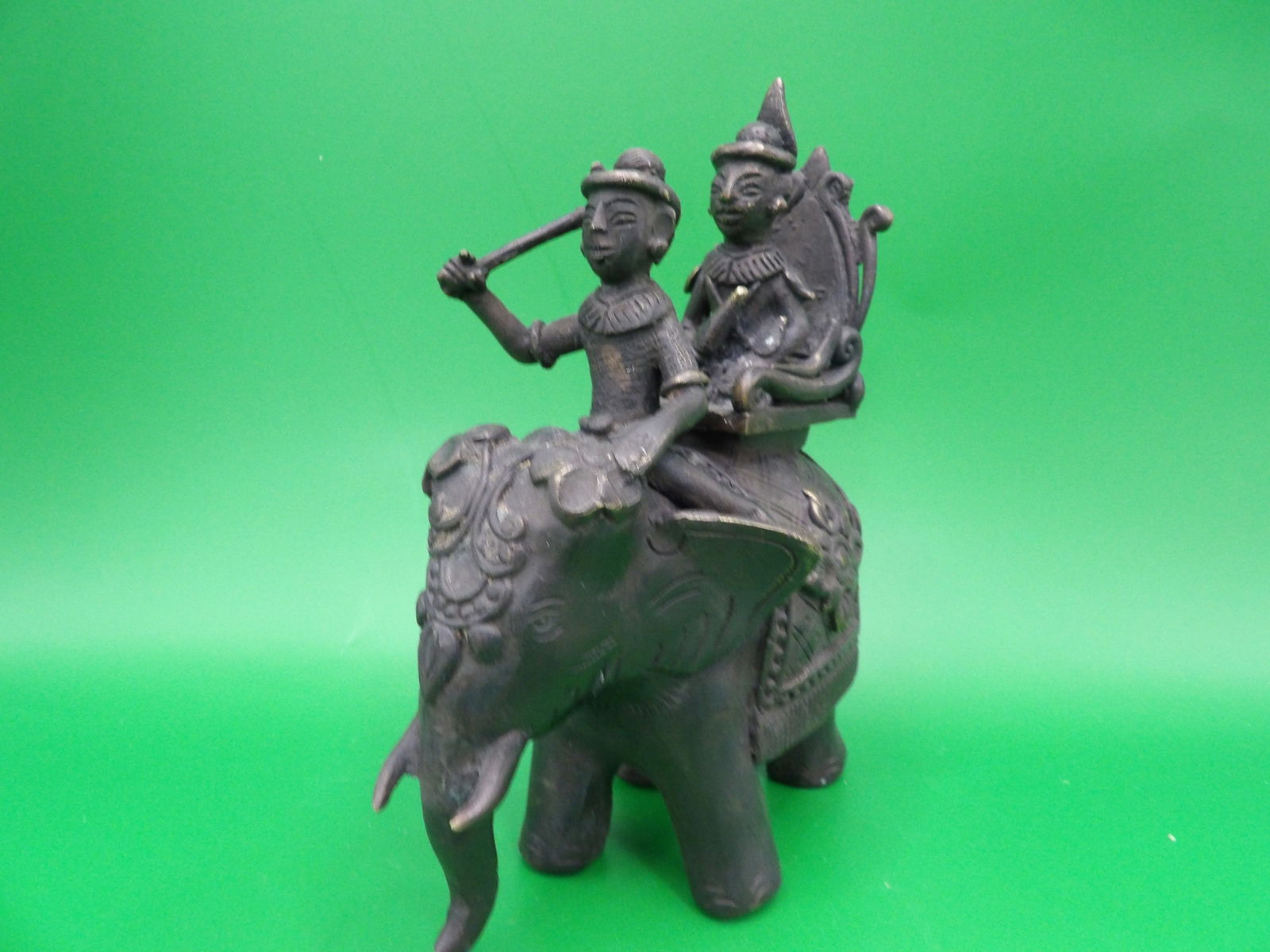 Antique Asian gold gilt bronze elephant riders: 5.4 inches height. Lost most gold gilt.