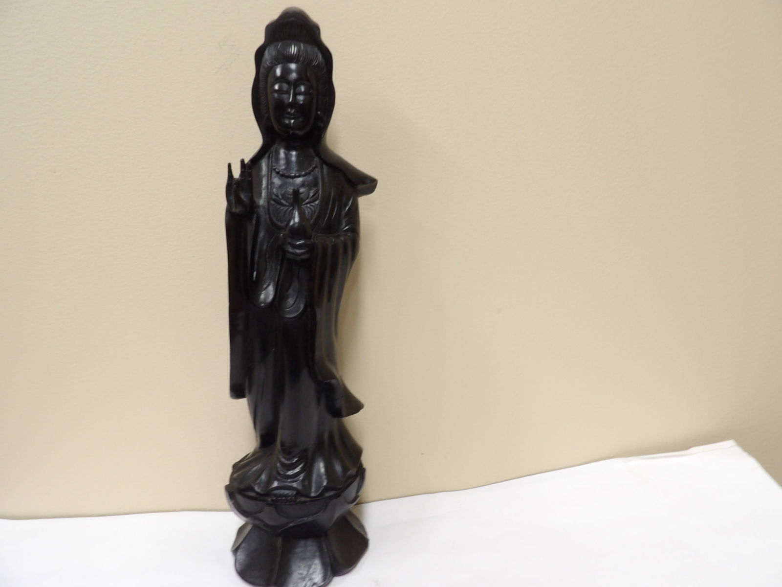 Chinese agarwood fine carved Kwan Yin figurine: 15 inches height.