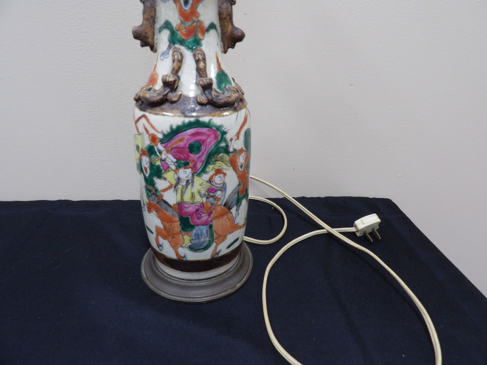 antique Chinese porcelain vase converted lamp hand painted warrior scene (1 of 6)