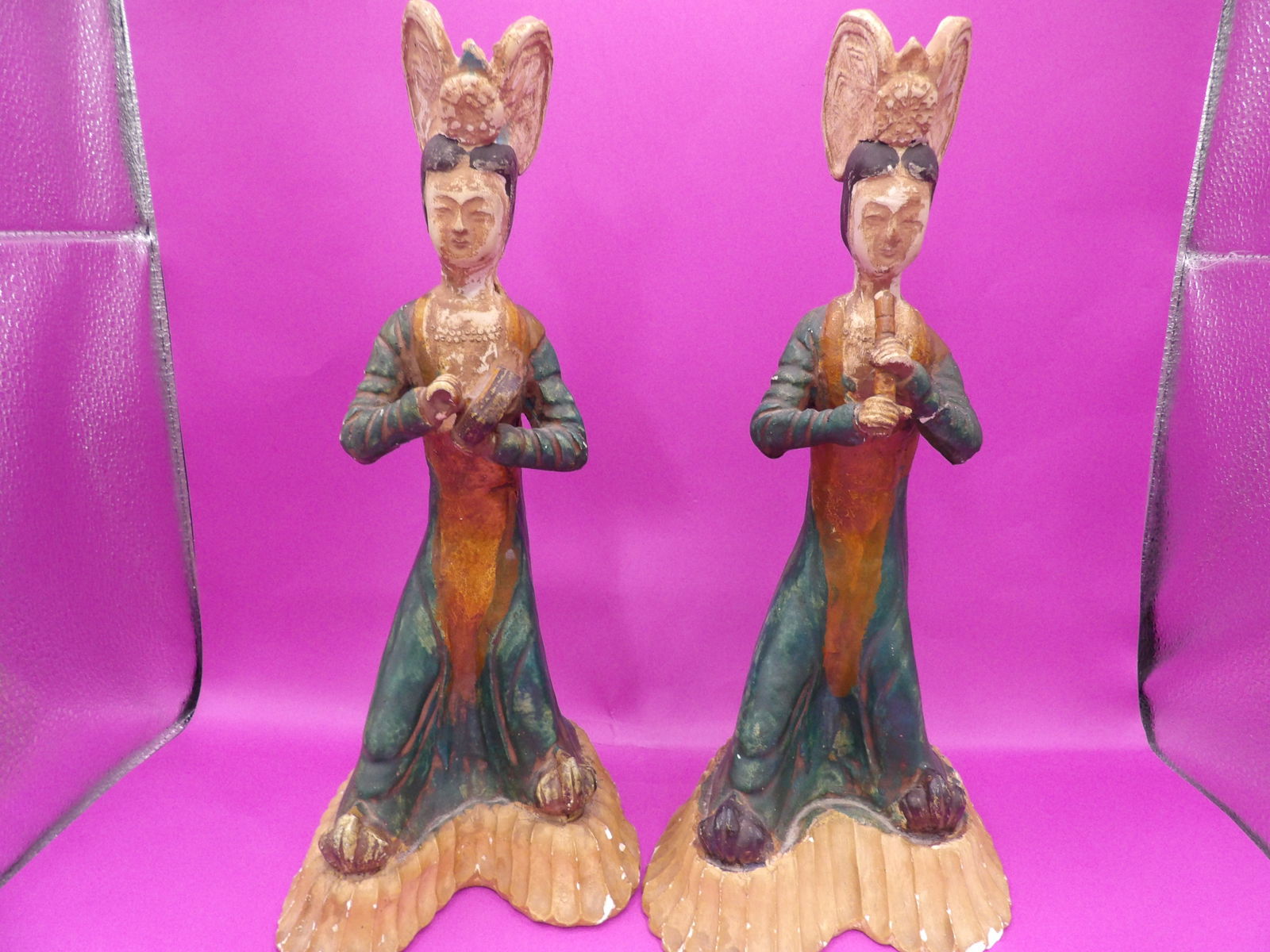 pair of Chinese Tang Sancai pottery musician figurines (1 of 7)