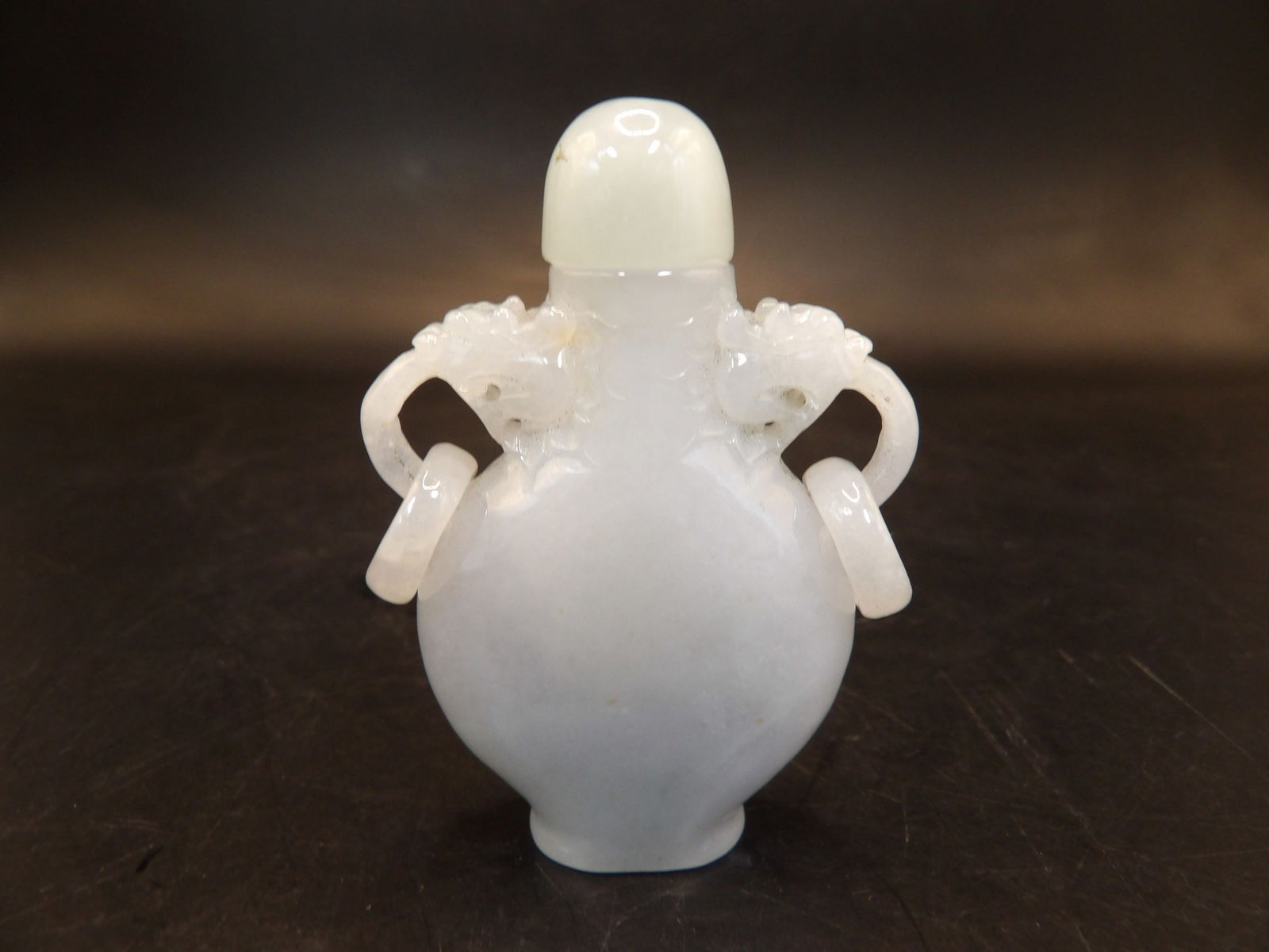 Chinese jadeite jade carved snuff bottle with rings (1 of 6)