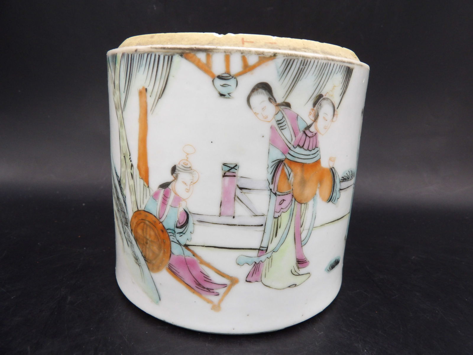 Chinese antique Qing dynasty hand painted porcelain incense burner (1 of 7)