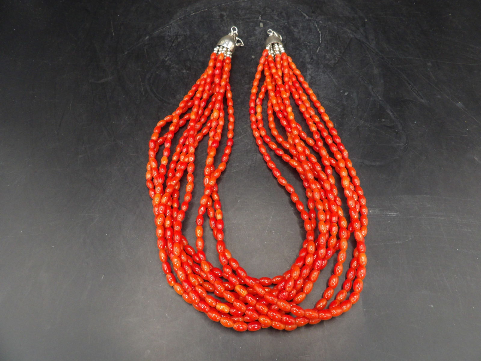 stamped 925 10-strand red coral necklace with sterling clasp and extender (1 of 4)