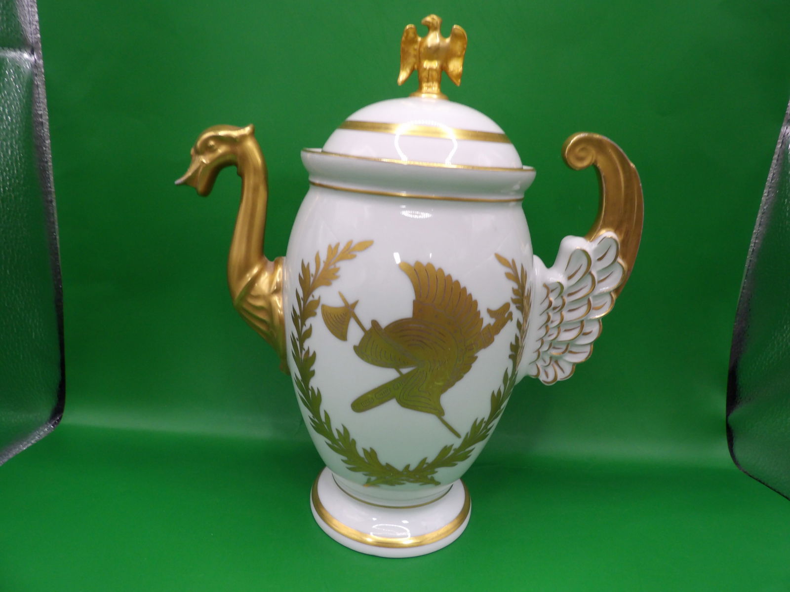 Limoges porcelain coffee pot with gold Swan spout Eagle finial and bird motif signed (1 of 8)