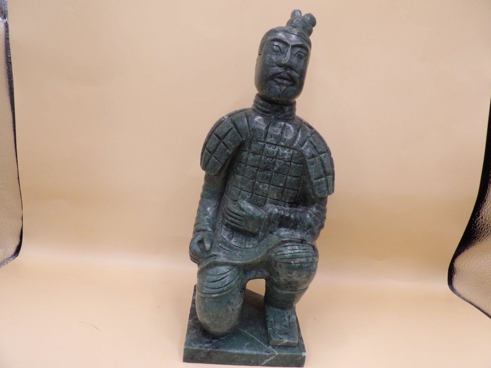 Chinese jade/stone carved ancient army warrior statue over 6 lbs: 10.7 inches height. 6.2 lbs.