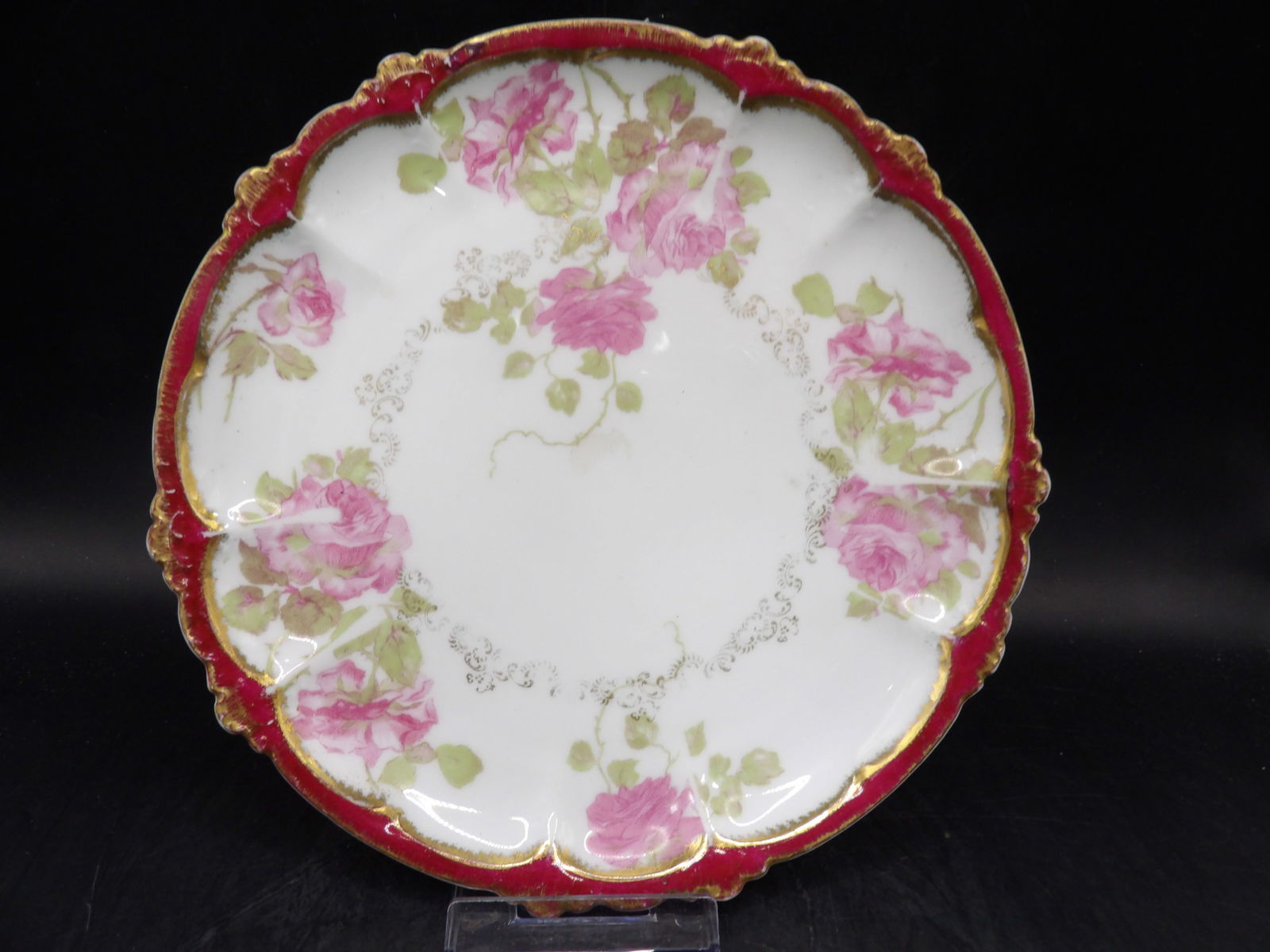 R.C. Bavaria Claire porcelain plate with pink rose and gold trim (1 of 5)