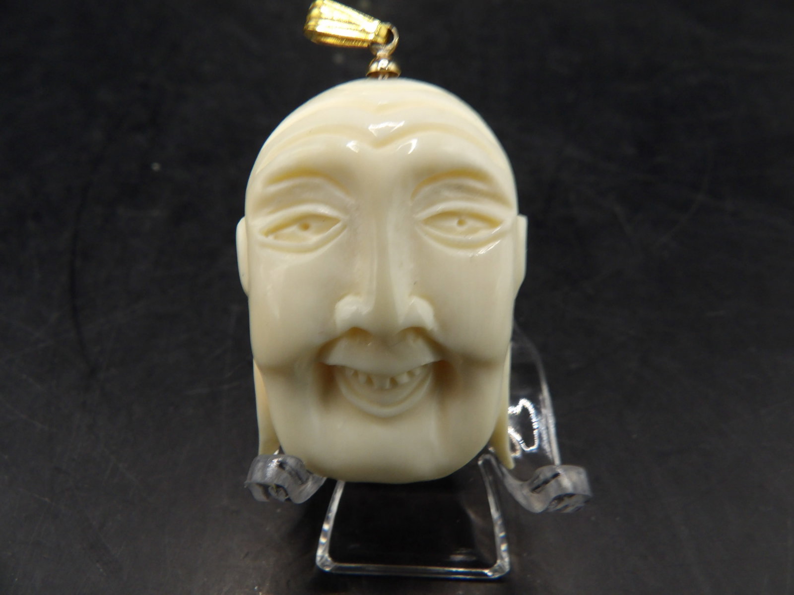 antique carved buddha face pendant - No Export: 1.5 inches height not including bail. No international shipping.