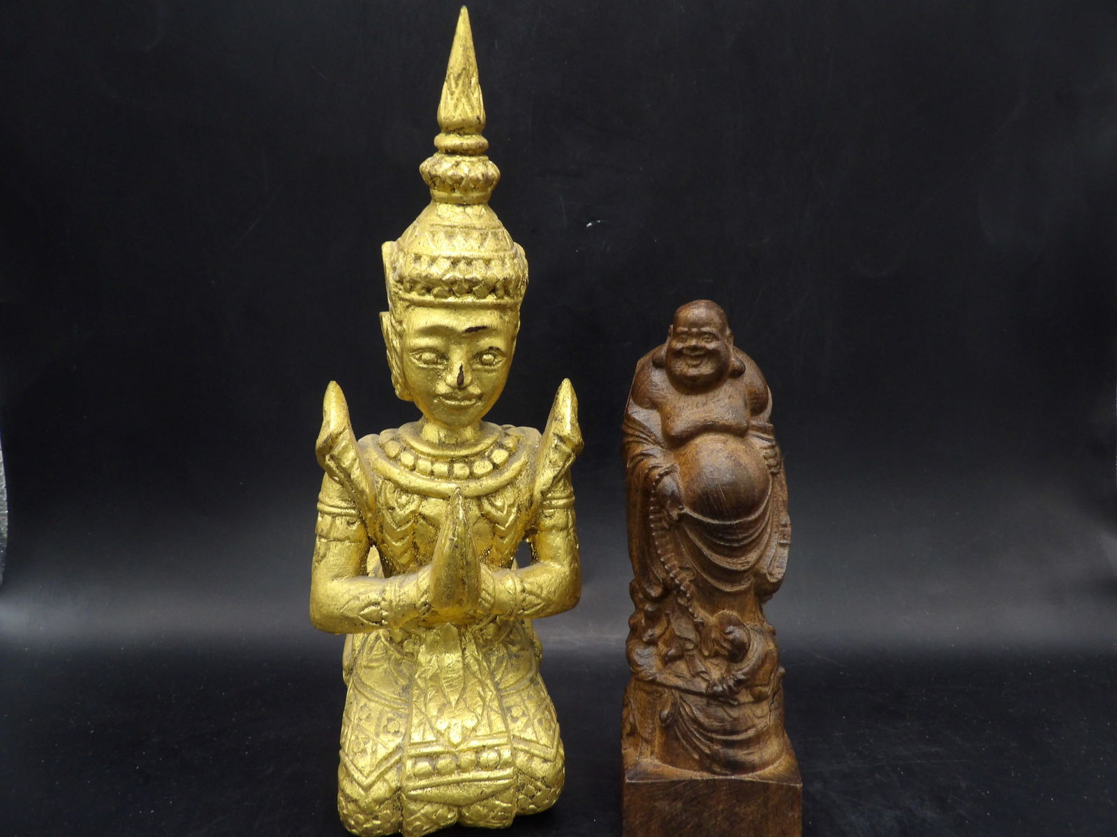 Lot of 2 wooden Asian buddha statues (1 of 12)