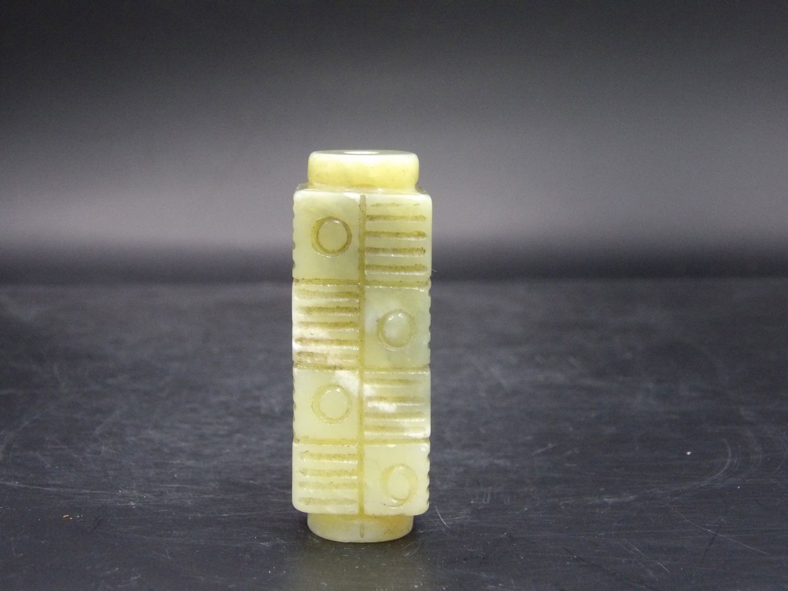 Chinese Jade Cong: 65 grams. 2.4 x 0.8 x 0.8 inches.