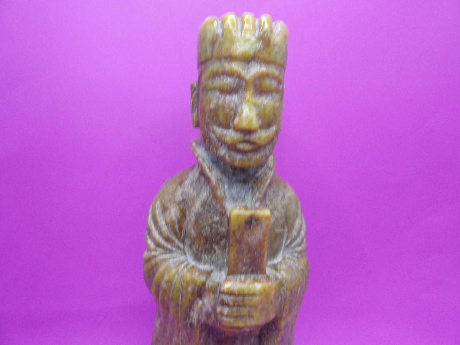 antique Chinese jade carved government official statue heavy over 5 lbs: 10.7 inches height. Over 5 lbs.