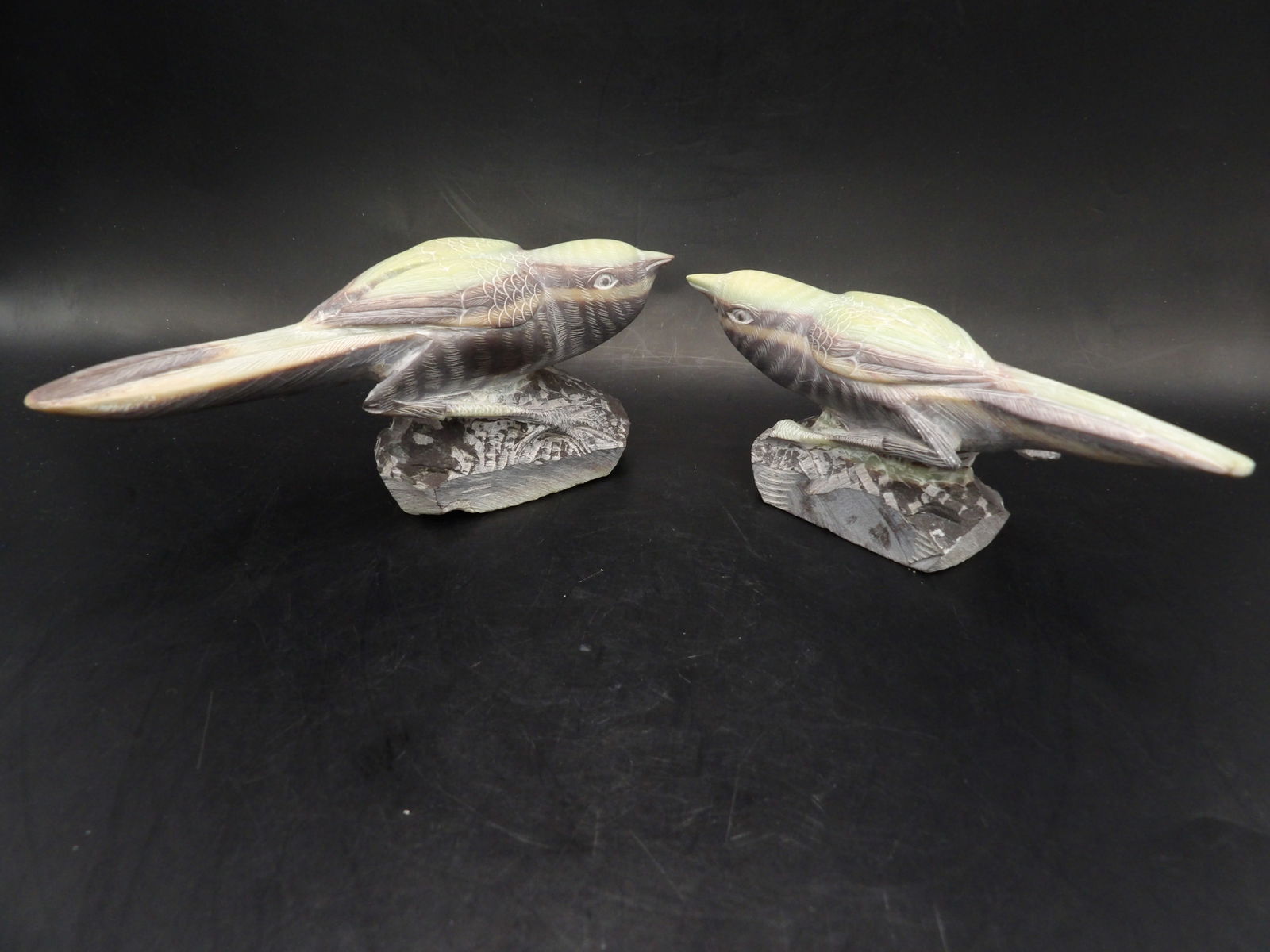 A pair of Chinese colorful stone bird carvings (1 of 9)