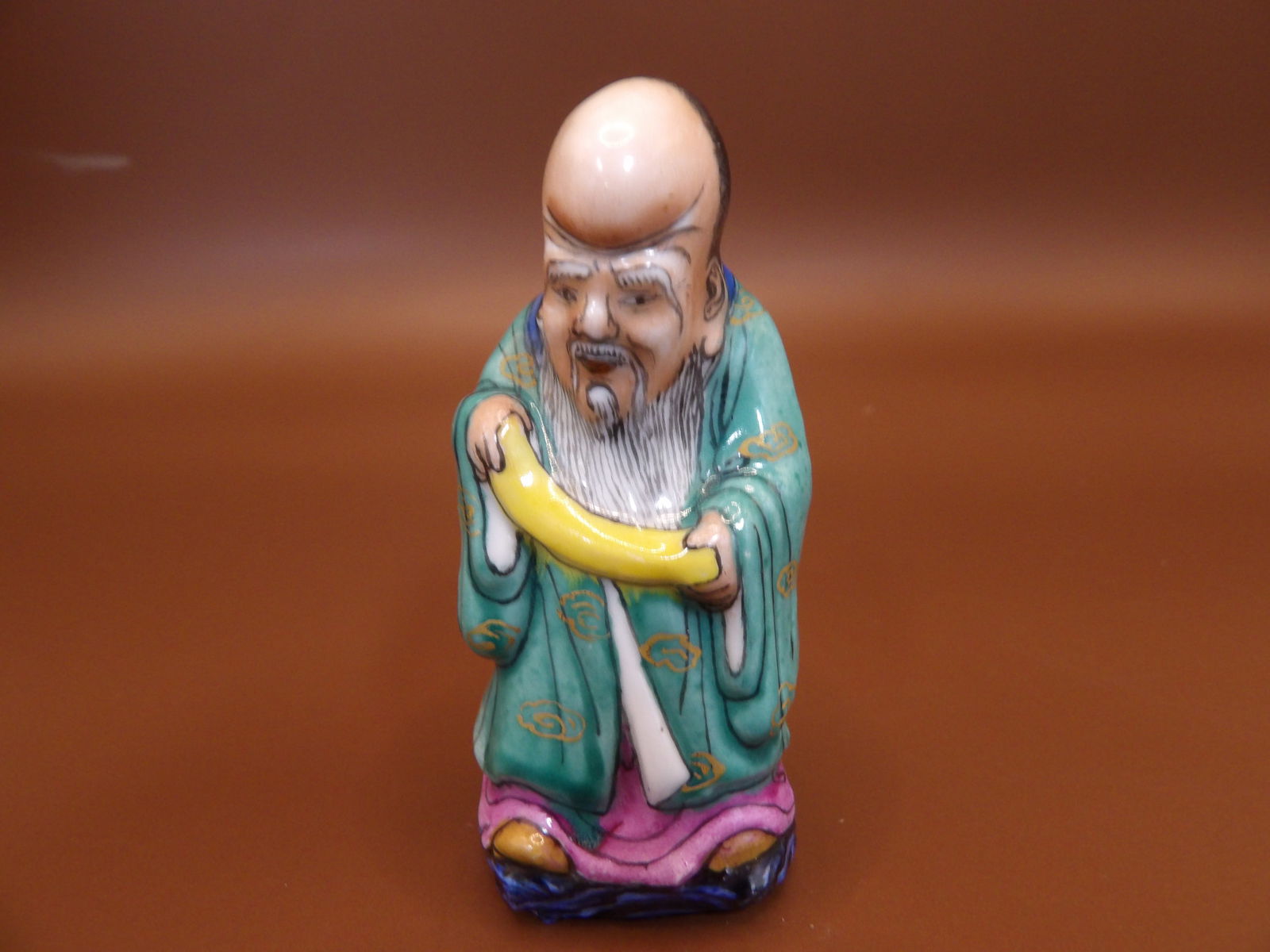 Chinese molded porcelain Longevity God snuff bottle with Qing dynasty Qianlong mark: 2.5 inches height.