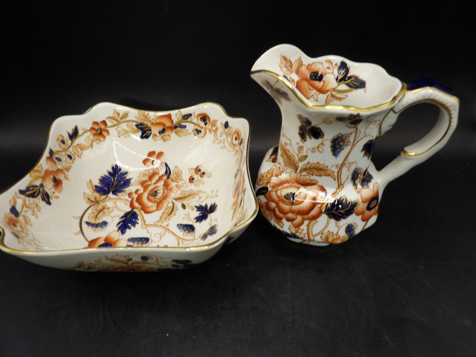 lot of 2 Enoch Wedgwood England floral decorated porcelain wash basin and pitcher set: Pitcher is 4.8 inches height.