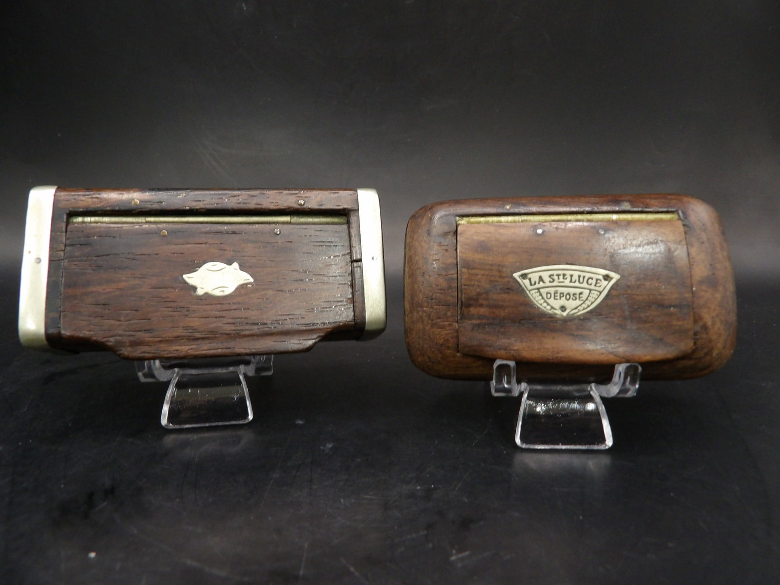 lot of 2 antique wooden snuff boxes one made in France (1 of 7)