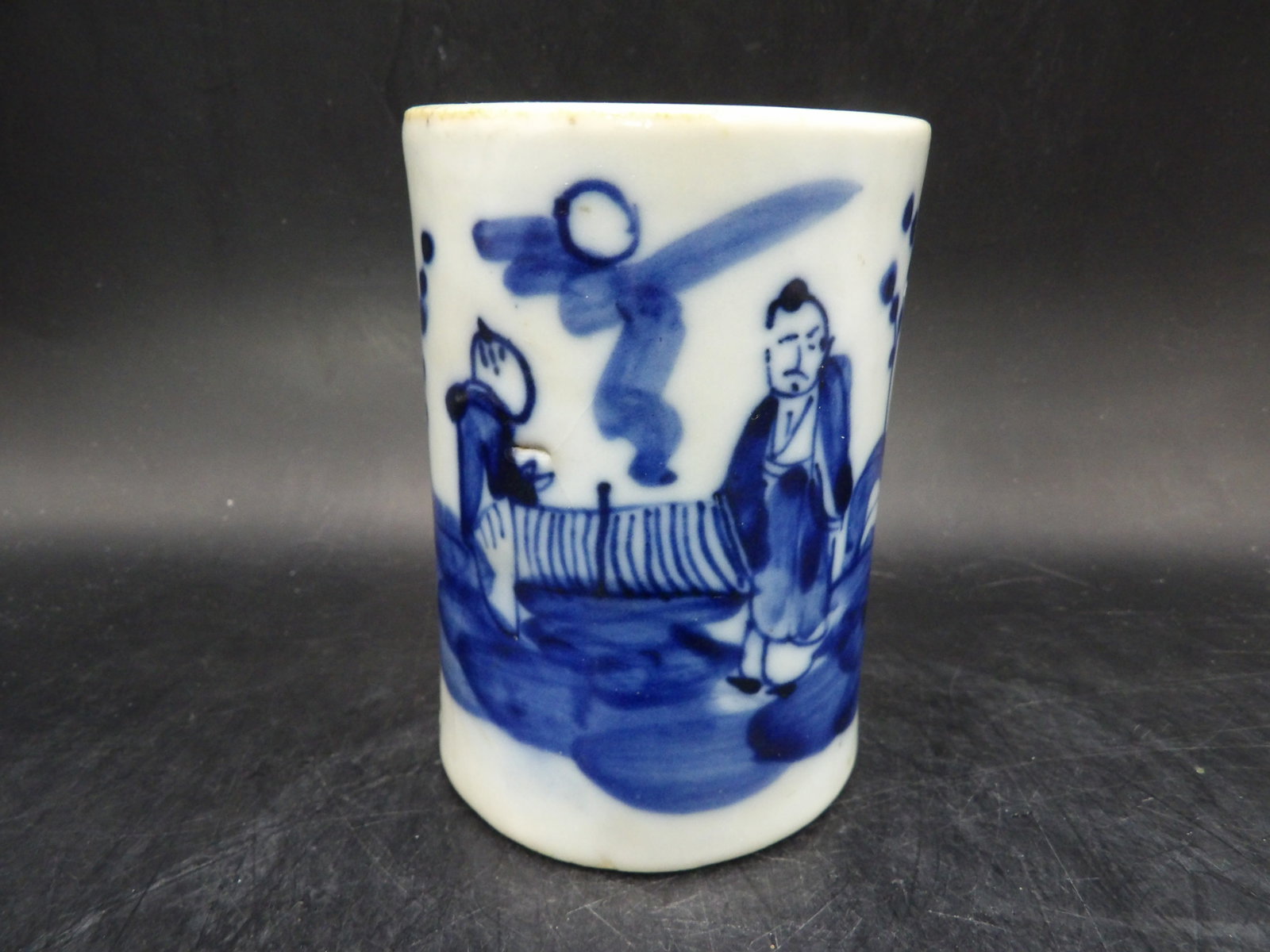 antique Chinese blue and white hand painted porcelain brush holder (1 of 5)
