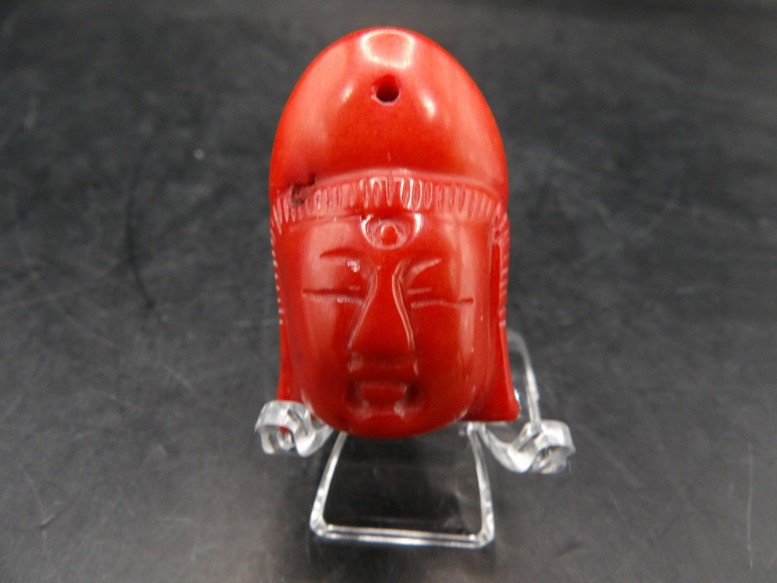 Chinese carved coral Kwan Yin head: 1.5 inches height.