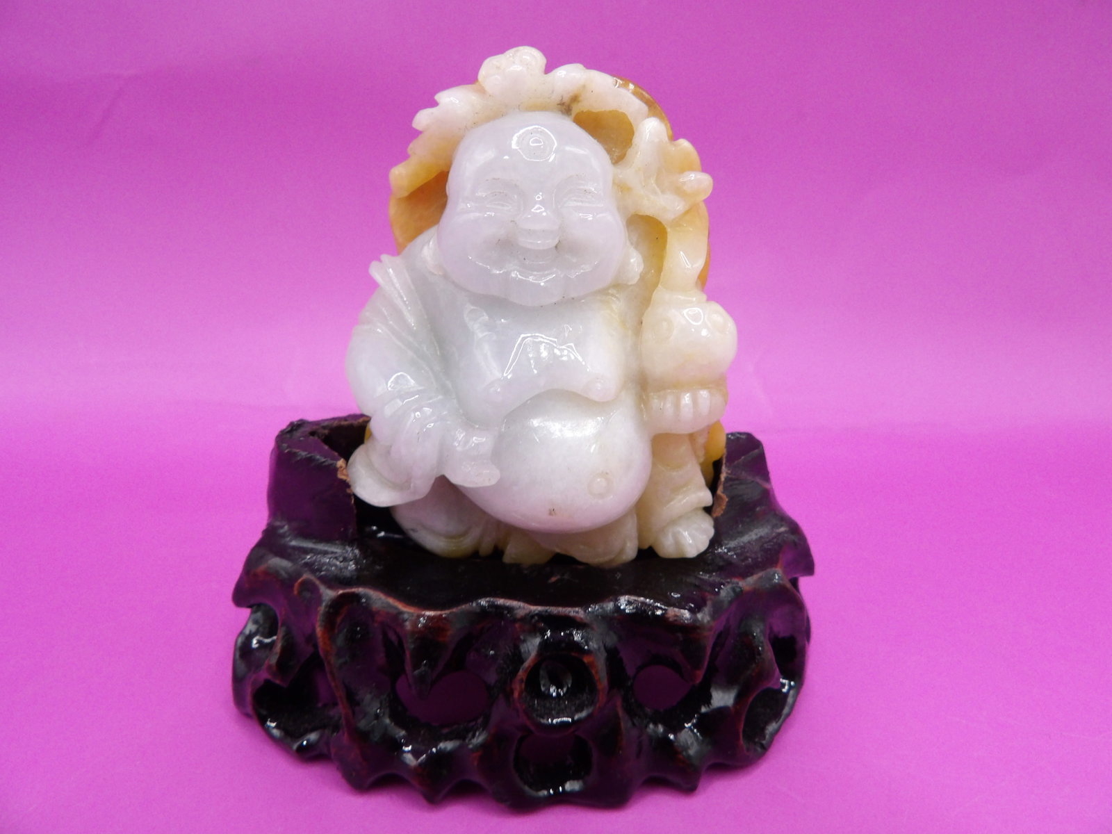 Chinese high quality jadeite jade carved buddha statue on custom wood base (1 of 5)